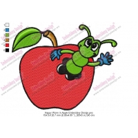 Happy Worm in Apple Embroidery Design